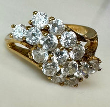Load image into Gallery viewer, Vintage Edco Gold Plated Sterling Crystal Wave Cocktail Ring sz 8.5

