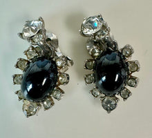 Load image into Gallery viewer, Vintage Bogoff Faux Onyx Clear Rhinestone Silvertone Collar Necklace &amp; Clip Earrings Set Signed (16", 1.25")
