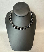 Load image into Gallery viewer, Vintage Bogoff Faux Onyx Clear Rhinestone Silvertone Collar Necklace &amp; Clip Earrings Set Signed (16", 1.25")
