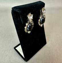 Load image into Gallery viewer, Vintage Bogoff Faux Onyx Clear Rhinestone Silvertone Collar Necklace &amp; Clip Earrings Set Signed (16", 1.25")
