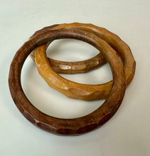 Load image into Gallery viewer, Vintage Boho Stackable Carved Wood Bangle Bracelet Set of 3 (8" Circumference)
