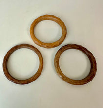 Load image into Gallery viewer, Vintage Boho Stackable Carved Wood Bangle Bracelet Set of 3 (8" Circumference)
