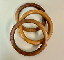 Load image into Gallery viewer, Vintage Boho Stackable Carved Wood Bangle Bracelet Set of 3 (8" Circumference)
