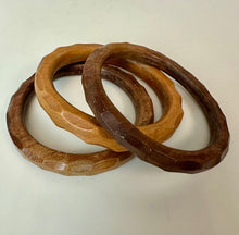 Load image into Gallery viewer, Vintage Boho Stackable Carved Wood Bangle Bracelet Set of 3 (8" Circumference)
