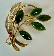 Load image into Gallery viewer, Vintage Mid Century Jadeite Goldtone Brooch Pin (2")
