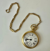 Load image into Gallery viewer, Vintage Westclox Train Etching Pocketwatch on Gold Filled Watch Chain (Running)
