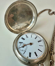 Load image into Gallery viewer, Vintage Remontoir Silver Floral Etched Case Hunter Pocket Watch on 11.5" Sterling Watch Chain (As-Is, Not Running)
