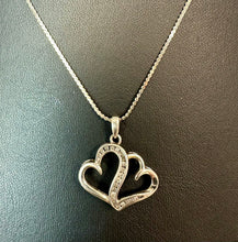 Load image into Gallery viewer, Sterling Diamond Double Heart Pendant on 18" Chain
