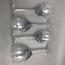 Load image into Gallery viewer, Hand Blown Blue Swirl Wine Glasses (9") Set of 4
