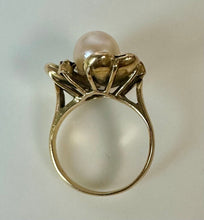 Load image into Gallery viewer, 14K Gold Vintage Pearl Sapphire Flower Ring sz 5.25 (4.3g)
