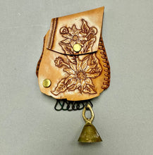 Load image into Gallery viewer, Vintage Handmade Tooled Leather Belt/Purse Hanger Keychain w/ Bell (5x4")
