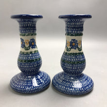 Load image into Gallery viewer, Blue Flower Polish Pottery Ashley Candlesticks (6")
