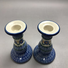 Load image into Gallery viewer, Blue Flower Polish Pottery Ashley Candlesticks (6")
