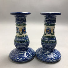 Load image into Gallery viewer, Blue Flower Polish Pottery Ashley Candlesticks (6")
