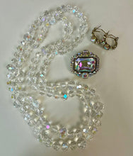 Load image into Gallery viewer, Heidi Daus Classic Choice Aurora Borealis Crystal Necklace Pin &amp; Earring Set NIB (44,1.75,1")
