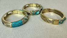 Load image into Gallery viewer, Heidi Daus Triple Play Blue Crystal Enamel Hinged Cuff Bangle Bracelets Set of 3 (7.5" Inside Circumference)
