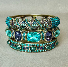 Load image into Gallery viewer, Heidi Daus Triple Play Blue Crystal Enamel Hinged Cuff Bangle Bracelets Set of 3 (7.5" Inside Circumference)
