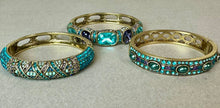 Load image into Gallery viewer, Heidi Daus Triple Play Blue Crystal Enamel Hinged Cuff Bangle Bracelets Set of 3 (7.5" Inside Circumference)
