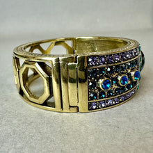 Load image into Gallery viewer, Heidi Daus Lavish Layers Blue Purple Crystal Art Deco Hinged Bangle Bracelet (7.5" Inside Circumference)
