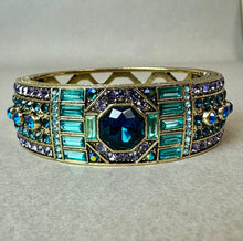 Load image into Gallery viewer, Heidi Daus Lavish Layers Blue Purple Crystal Art Deco Hinged Bangle Bracelet (7.5" Inside Circumference)
