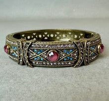 Load image into Gallery viewer, Heidi Daus Conscious Coupling X Blue &amp; Pink Crystal Hinged Bangle Bracelet (7.5" Inside Circumference)
