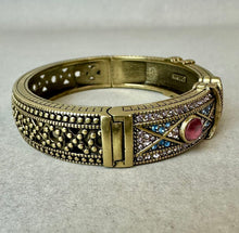 Load image into Gallery viewer, Heidi Daus Conscious Coupling X Blue &amp; Pink Crystal Hinged Bangle Bracelet (7.5" Inside Circumference)
