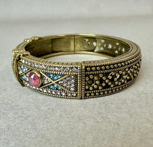 Load image into Gallery viewer, Heidi Daus Conscious Coupling X Blue &amp; Pink Crystal Hinged Bangle Bracelet (7.5" Inside Circumference)
