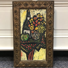Load image into Gallery viewer, Antique Frame Modernist Textured Folk Art Abstract Floral Still Life Painting (31x19)
