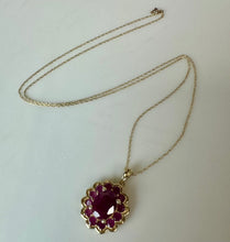 Load image into Gallery viewer, 10K Gold Ruby 1" Pendant on 18" Chain Necklace (3.2g)
