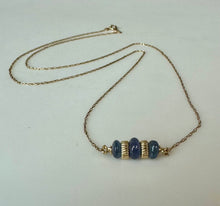 Load image into Gallery viewer, 14K Gold Blue Sapphire Beaded Bar 18" Necklace (1.0g)
