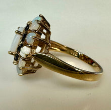 Load image into Gallery viewer, Gold Vermeil Sterling Opal Sapphire Halo Ring sz 7
