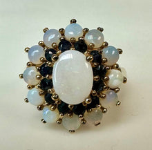 Load image into Gallery viewer, Gold Vermeil Sterling Opal Sapphire Halo Ring sz 7
