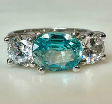 Load image into Gallery viewer, Sterling Swiss Blue Topaz CZ Ring sz 7
