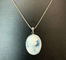 Load image into Gallery viewer, Sterling Blue Agate Right Facing Cameo Pendant on 18" Chain Necklace
