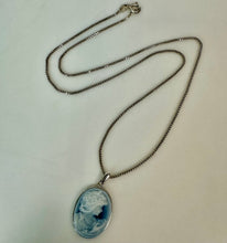 Load image into Gallery viewer, Sterling Blue Agate Right Facing Cameo Pendant on 18" Chain Necklace
