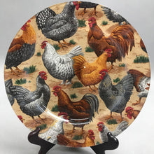 Load image into Gallery viewer, Reverse Fabric Decoupage Rooster &amp; Chicken Print Plate (10")

