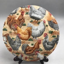 Load image into Gallery viewer, Reverse Fabric Decoupage Rooster &amp; Chicken Print Plate (10")
