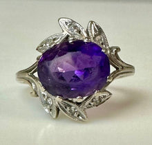 Load image into Gallery viewer, 14K Gold Amethyst Diamond Ring sz 7 (3.4g)
