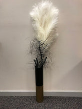 Load image into Gallery viewer, Black &amp; Brass Look Tall Vase with Feathers &amp; Decor (60")
