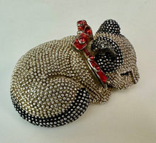 Load image into Gallery viewer, Vintage Rucinni Silvertone Rhinestone Enamel Collar Sleeping Cat Brooch PIn (2.25")

