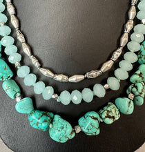 Load image into Gallery viewer, Lucky Brand Faux Turquoise Amazonite Silvertone Layered Bead Necklace (19")
