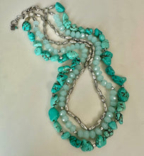 Load image into Gallery viewer, Lucky Brand Faux Turquoise Amazonite Silvertone Layered Bead Necklace (19")
