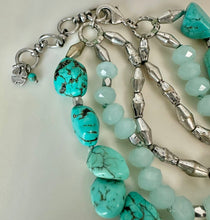 Load image into Gallery viewer, Lucky Brand Faux Turquoise Amazonite Silvertone Layered Bead Necklace (19")
