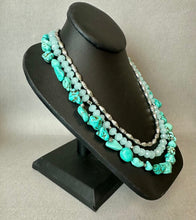 Load image into Gallery viewer, Lucky Brand Faux Turquoise Amazonite Silvertone Layered Bead Necklace (19")
