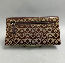 Load image into Gallery viewer, Burgundy Alligator Embossed Leather Heart Print Canvas Silvertone Detail Long Wallet (4.5x7.5x1")
