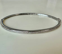 Load image into Gallery viewer, Sterling Hinged Bangle Bracelet w/ Diamond Accent (8" Inside Circumference)
