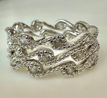 Load image into Gallery viewer, Sterling Cubic Zirconia Wave Stacking Ring Set of 3 sz 6
