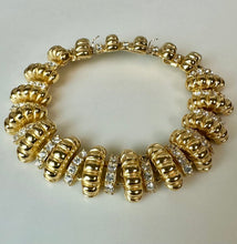 Load image into Gallery viewer, Vintage Signed Camrose Kross Jackie Kennedy Gold Plated Rhinestone Link Bracelet (8")
