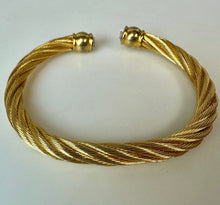 Load image into Gallery viewer, Vintage Goldtone Flexible Twisted Cable Open Cuff Clear Rhinestone Bracelet (7" Inside Circumference)
