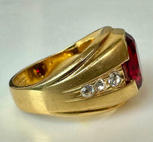 Load image into Gallery viewer, Vintage 14K Gold Electroplate Simulated Ruby CZ Ring sz 10
